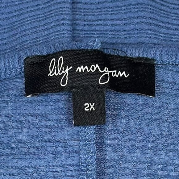 🟢 2/$25 ~ Lily Morgan 2X Blue Textured Knit Tunic Sleeve Button Hem Scoop Neck - Picture 8 of 10
